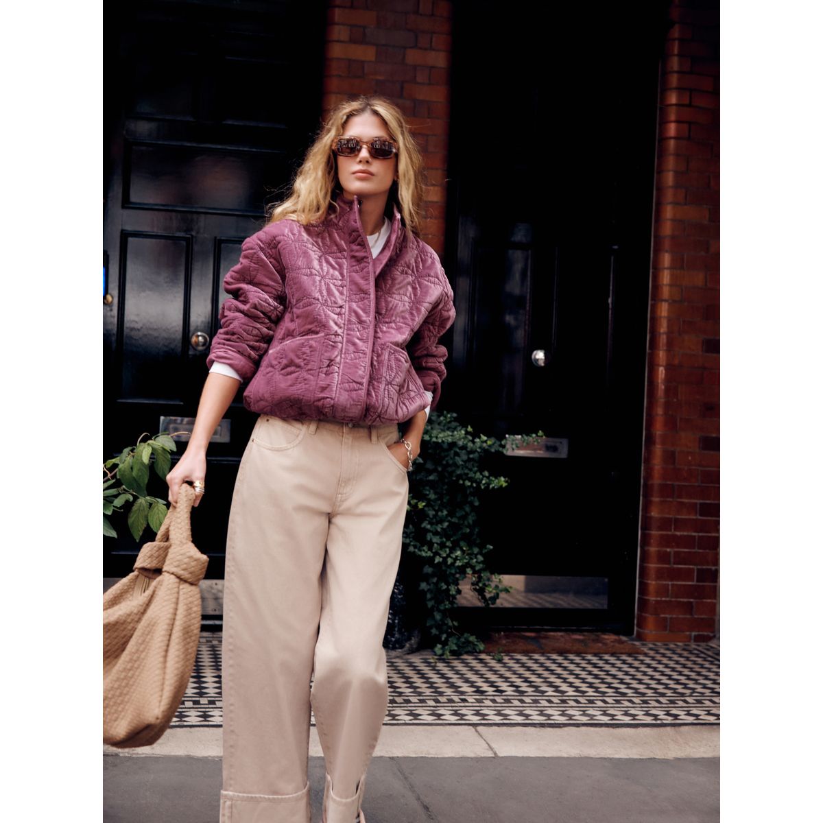 Veste matelassée en velours rose, NEXT