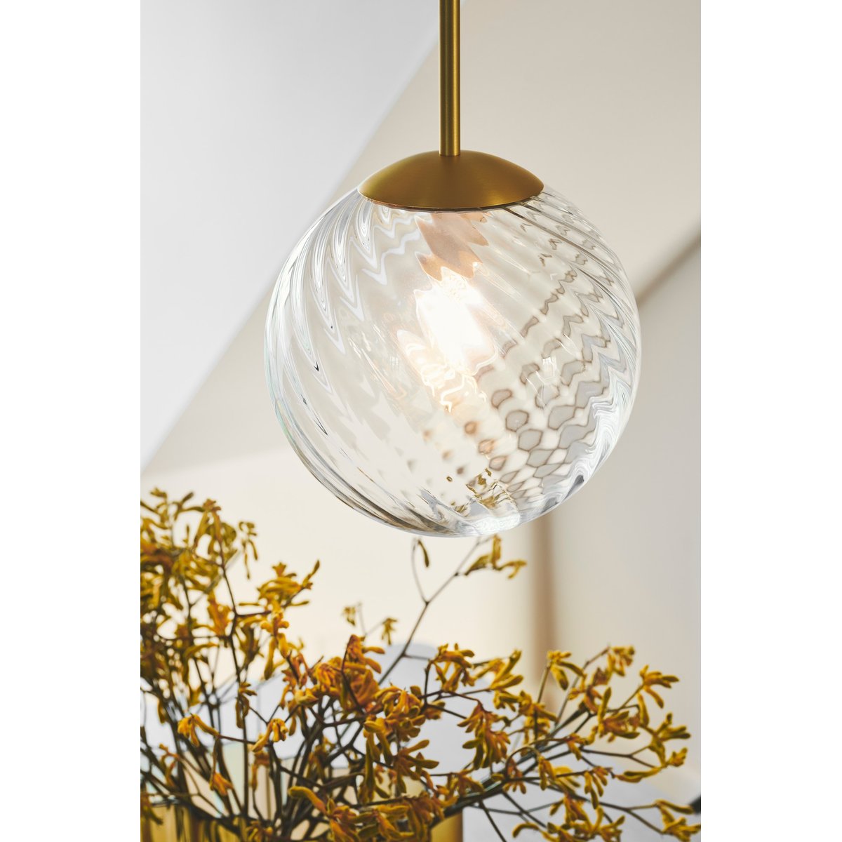 Suspension style art déco en verre tourbillon en métal, CHISELL doré, NORDLUX
