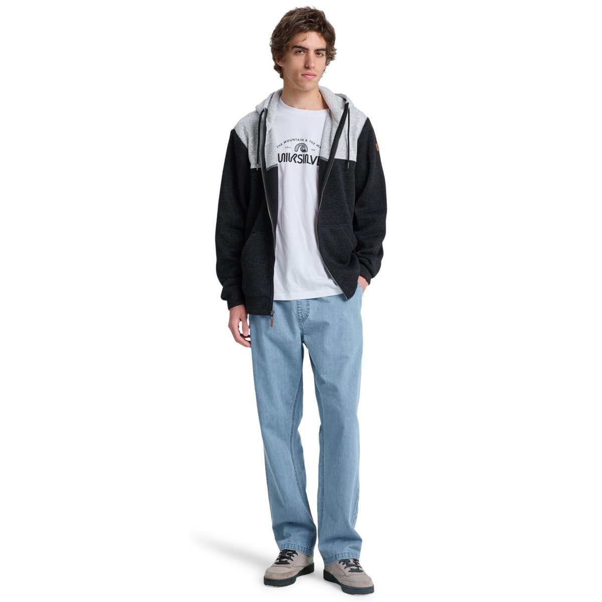 Sweat à capuche zippé KELLER BLOCK ZIP noir black heather, QUIKSILVER