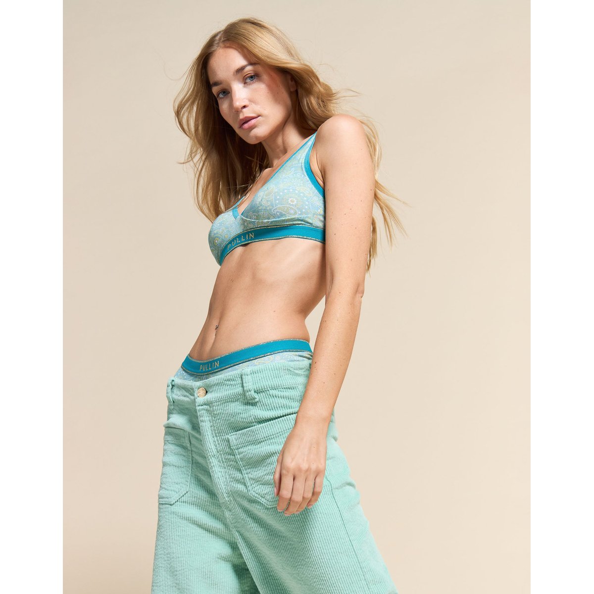 PANTALON JANE VELOURS MINT vert emeraude, PULLIN