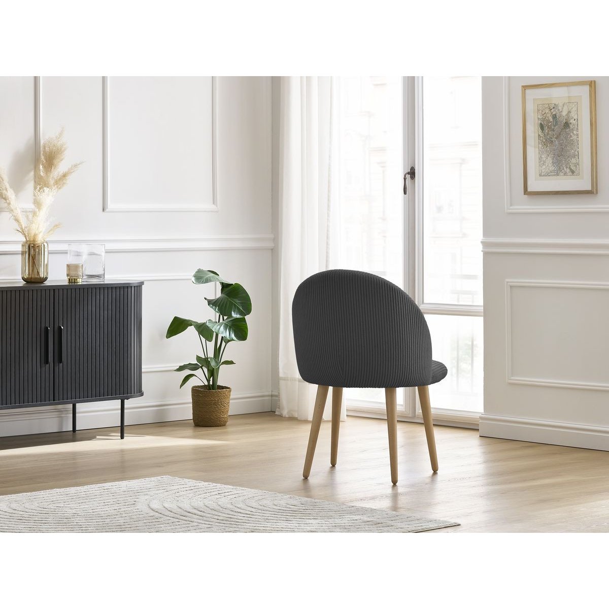 Chaise velours côtelé, LALIE gris foncé, BOBOCHIC