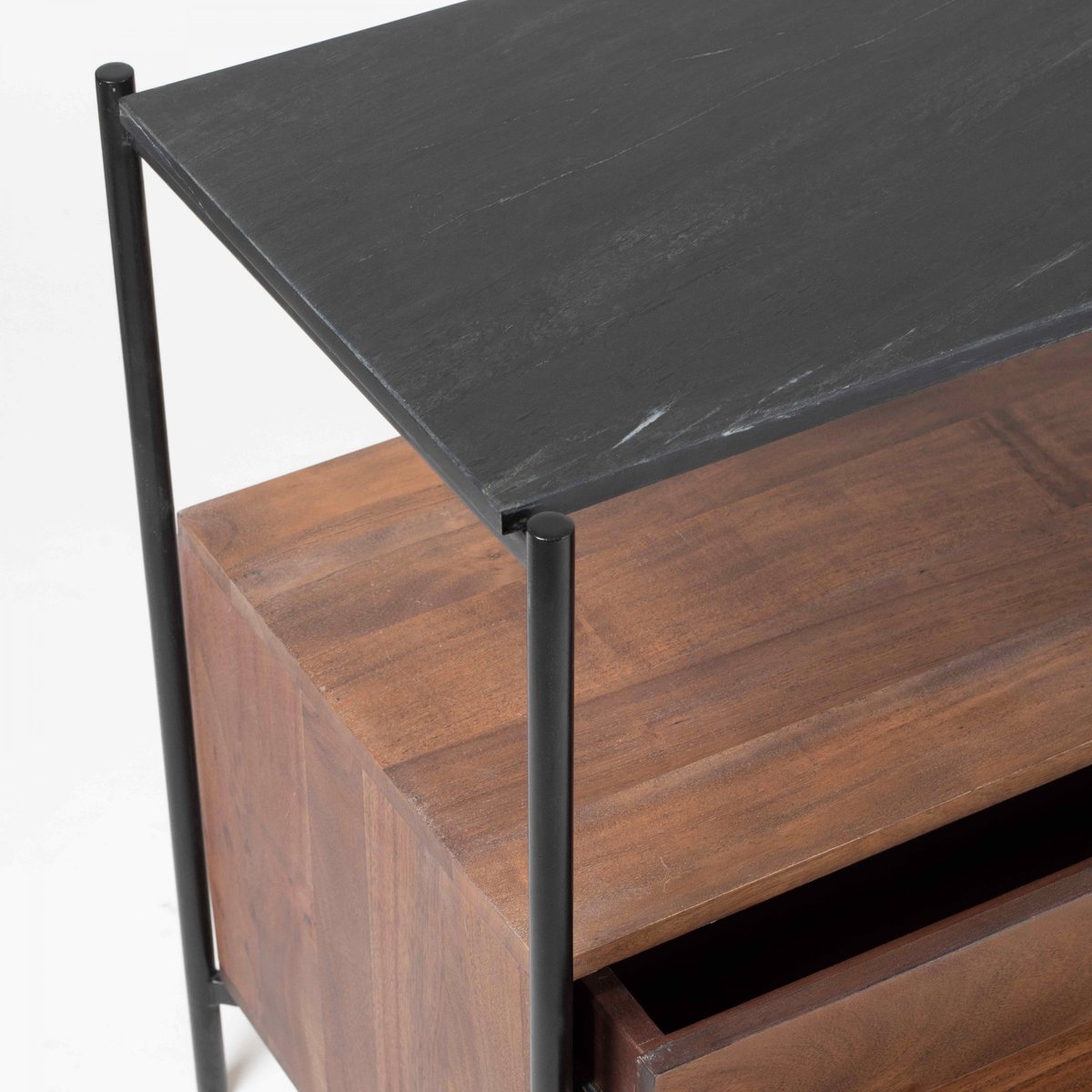 Meuble TV en acacia avec plateau en marbre 152 cm, MONA marron, OVIALA