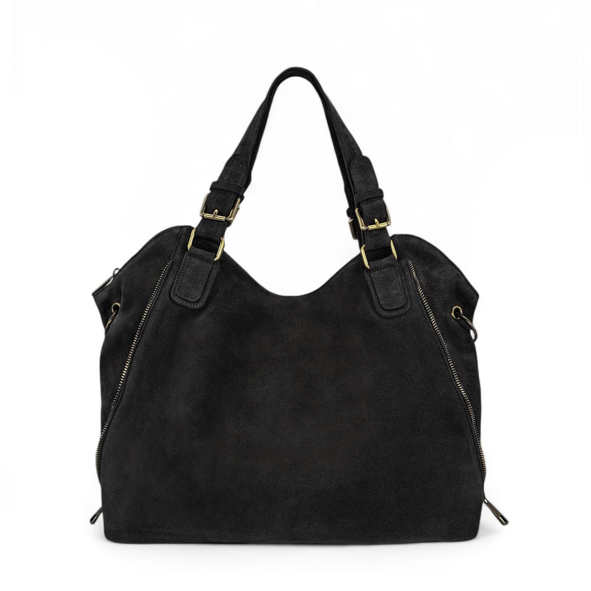 Grand sac hobo en croûte de cuir CAMELIA SUEDE noir, OH MY BAG