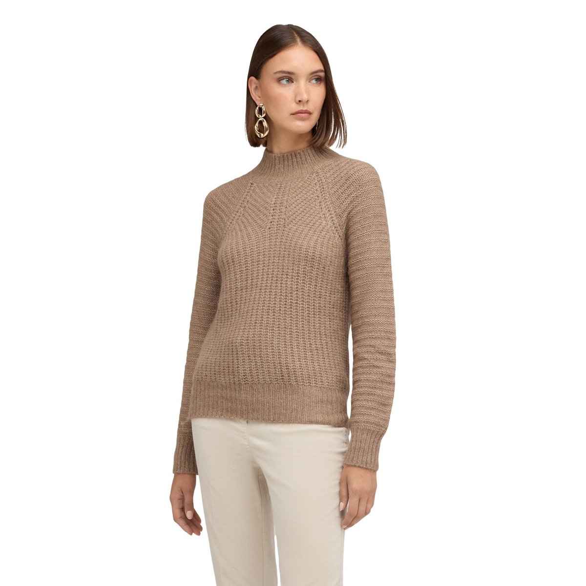 Pull col roulé côtelé beige, MOTIVI