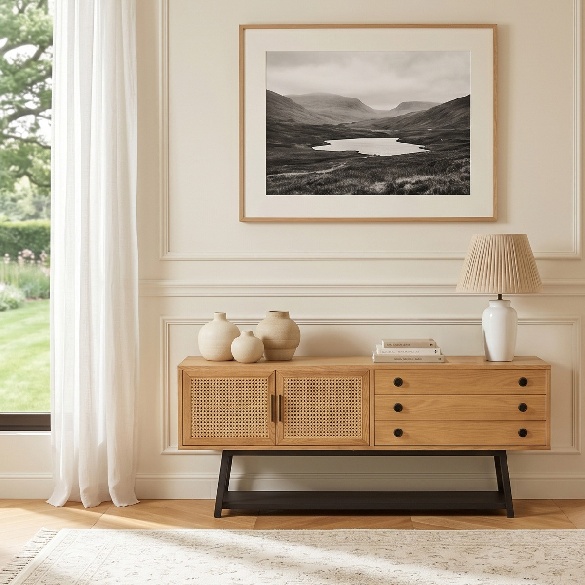 Buffet style scandinave en chêne 2 portes et 2 tiroirs LALALA beige, ROBIN DES BOIS