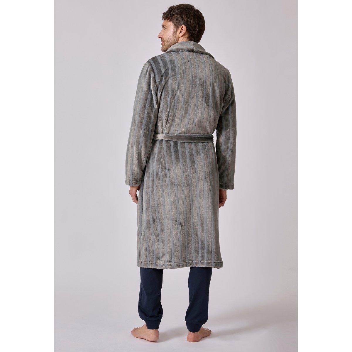 Robe de chambre Thermolactyl en maille jacquard gris rayé, DAMART