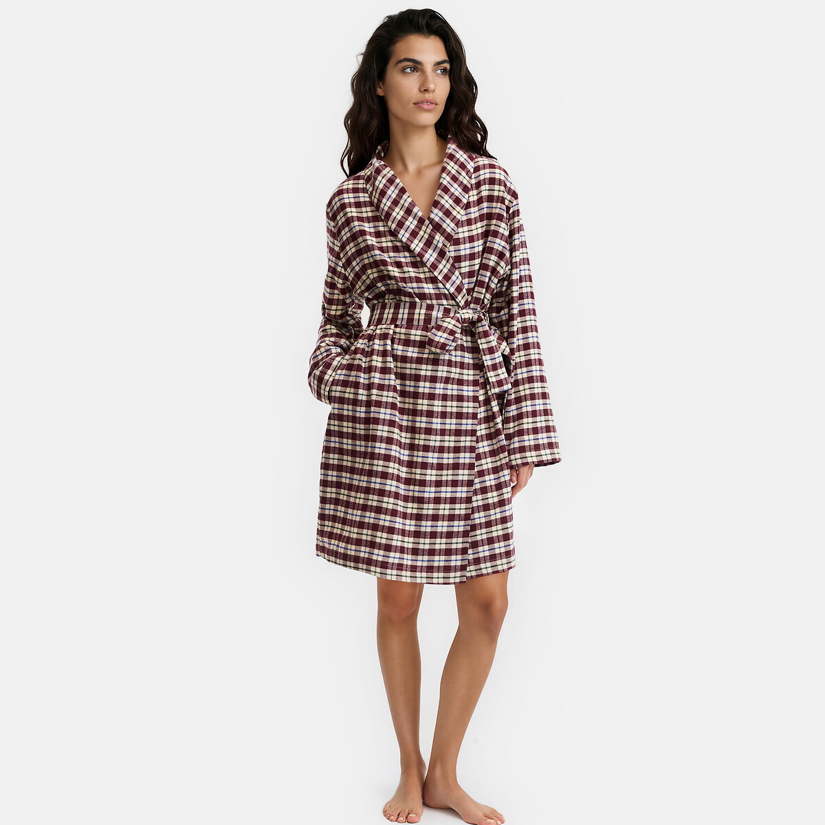 Flanell-Bademantel mit Fleece-Innenseite, Signature MONTAINE kariert, LA REDOUTE COLLECTIONS