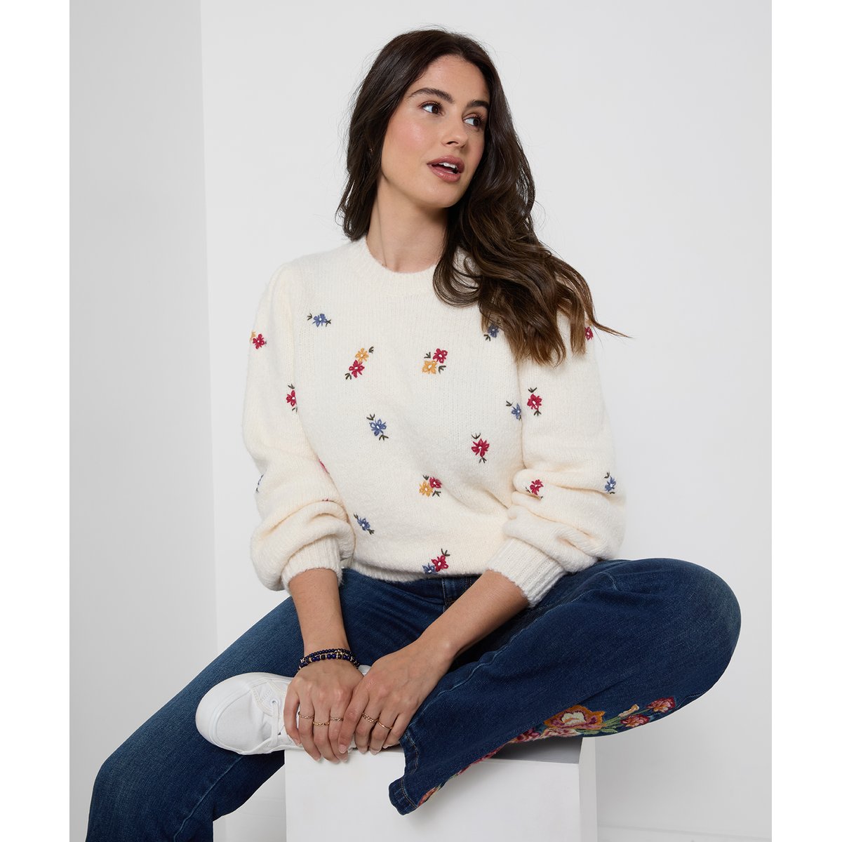 Pull Brodé à Petites Fleurs beige, JOE BROWNS