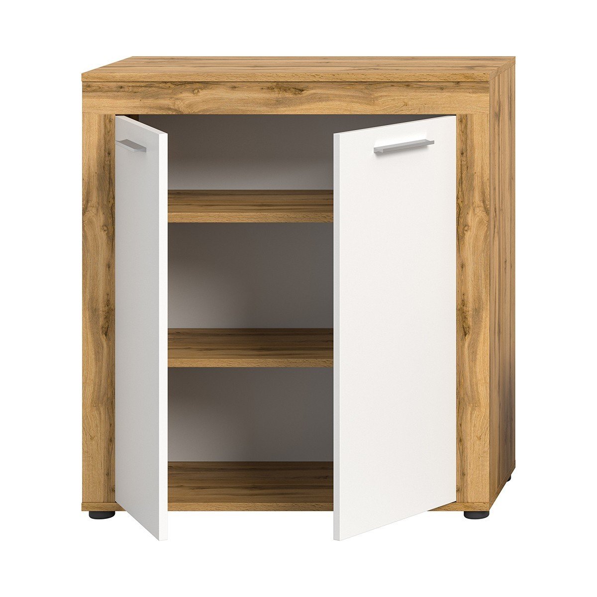 Buffet haut 2 portes blanc et chêne wotan L80 cm - AOSTA blanc, CALICOSY