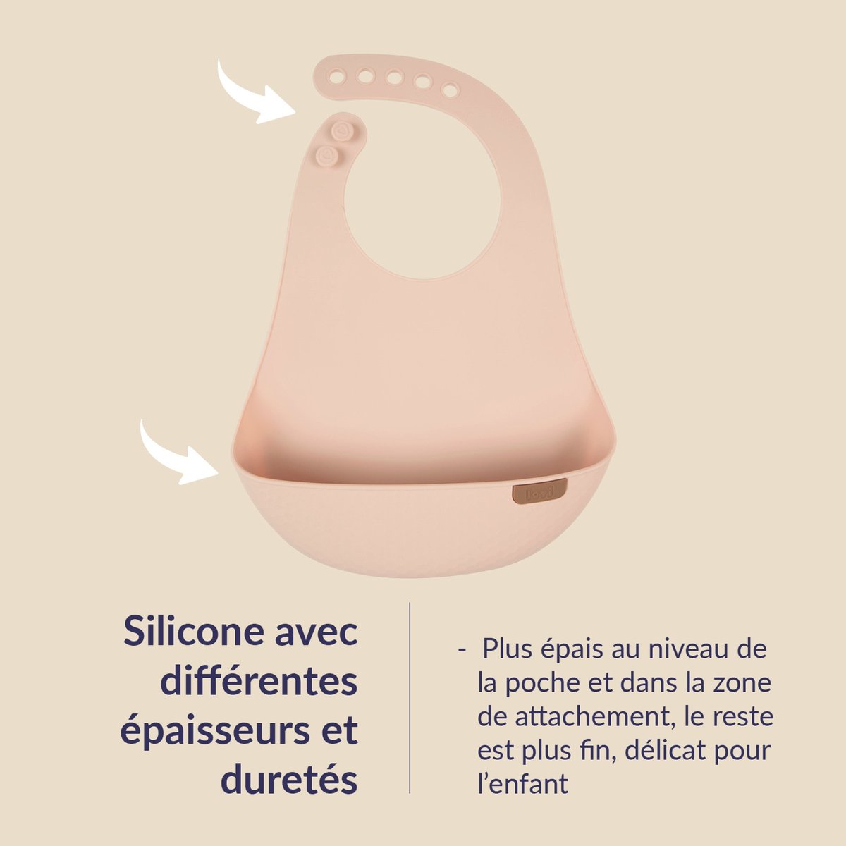 Bavoir récupérateur en silicone DIFRAX LOVI LIOR beige, DIFRAX