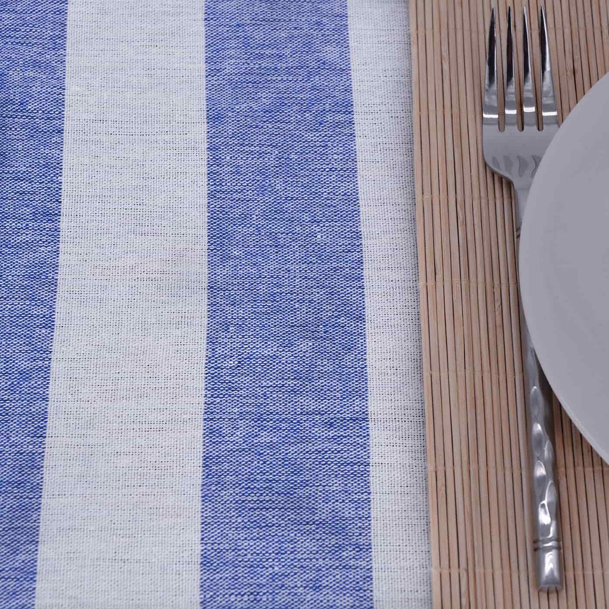 Nappe pique-nique à revers imperméable bleu, blanc, LES JARDINS DE LA COMTESSE