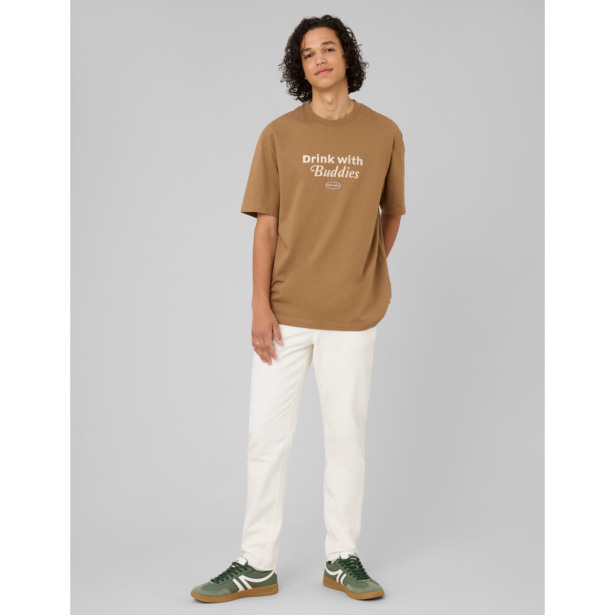 T-shirt imprimé et brodé camel, BZB