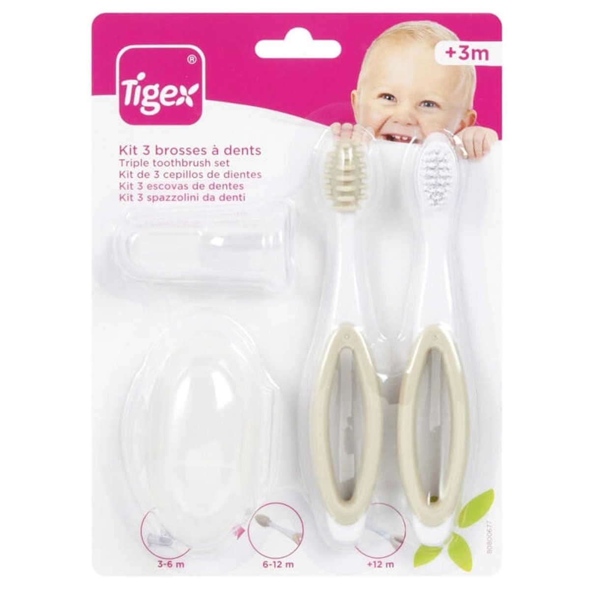 Set de 3 Brosses à Dents blanc, TIGEX