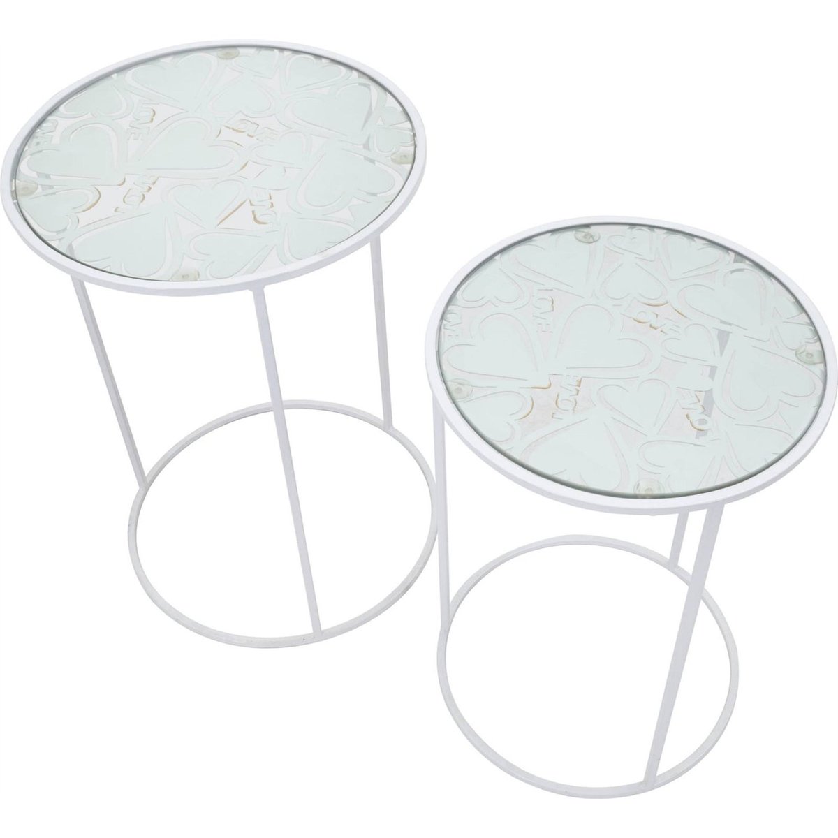 Duo de tables rondes en verre et fer GLAM blanc, RECOLLECTION
