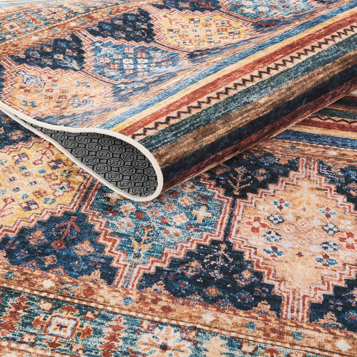 Tapis kilim traditionnel, style authentique, LYN11 KASBAH bleu, rouge, multicolore, UN AMOUR DE TAPIS
