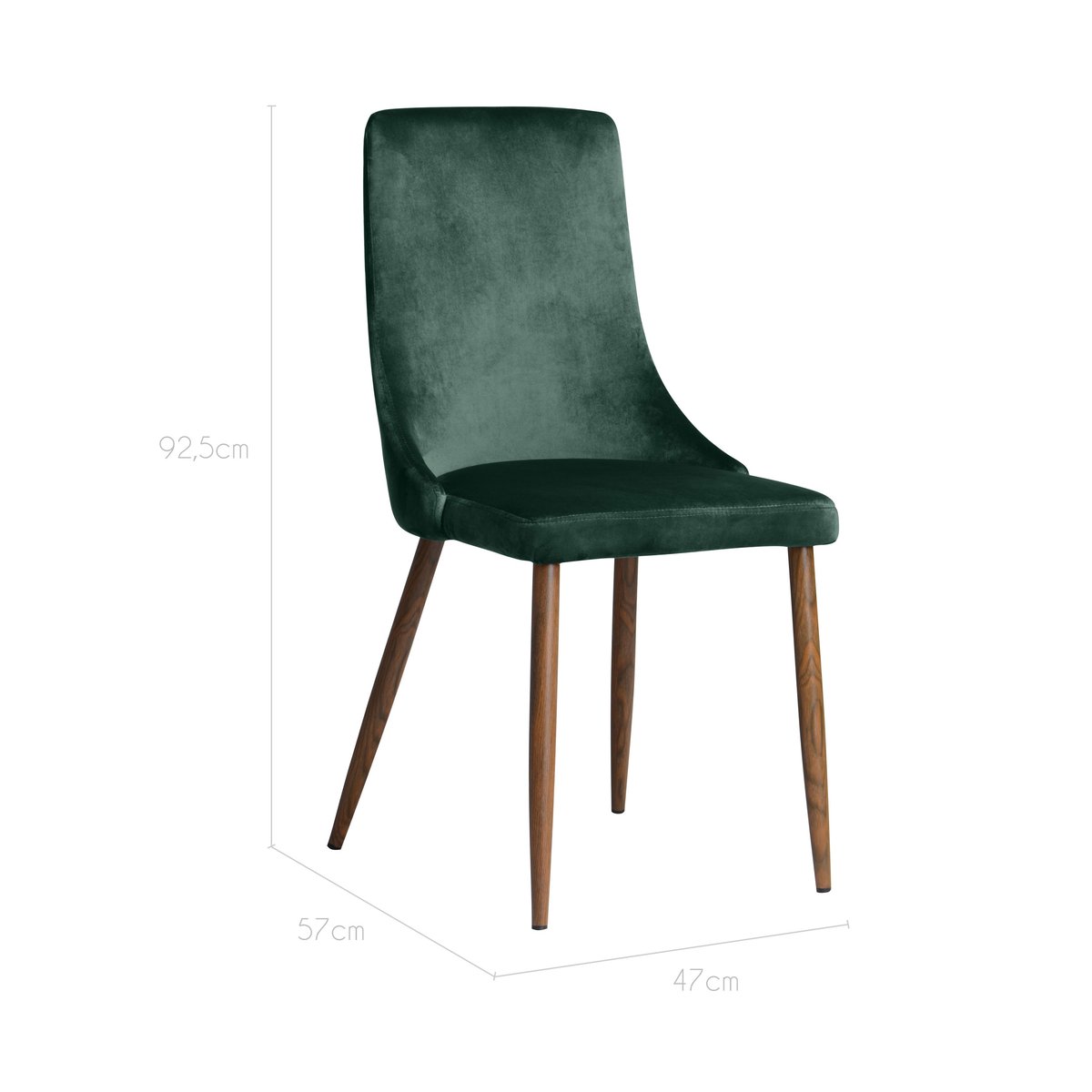 Lot de 2 chaises en velours - VINNI vert et pieds en métal imitation bois foncé, MAISON PAVANE
