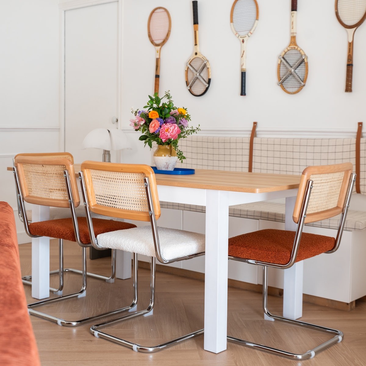 Table à manger extensible effet bois 6/8 personnes - LEXI bois et blanc, HOMIFAB