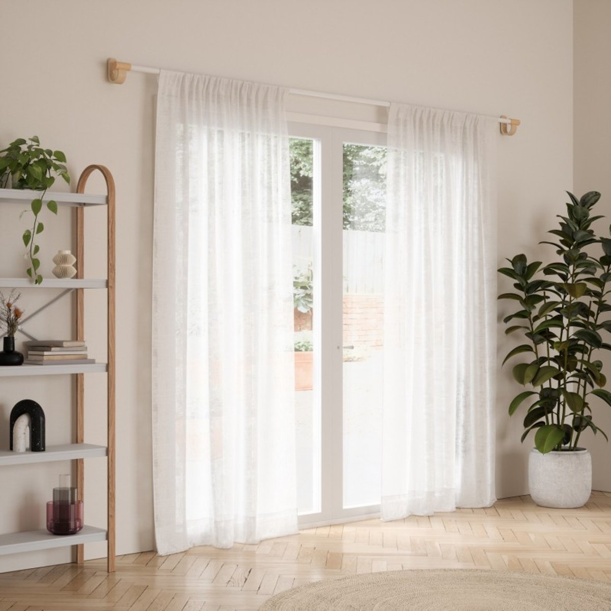 Tringle à rideaux design bois acier  BELLWOOD bois clair, UMBRA