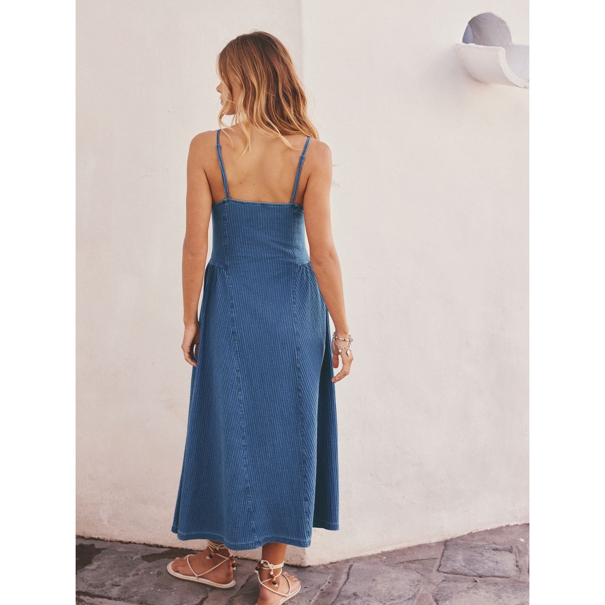 Robe midi en jersey seersucker aspect denim bleu délavé, NEXT