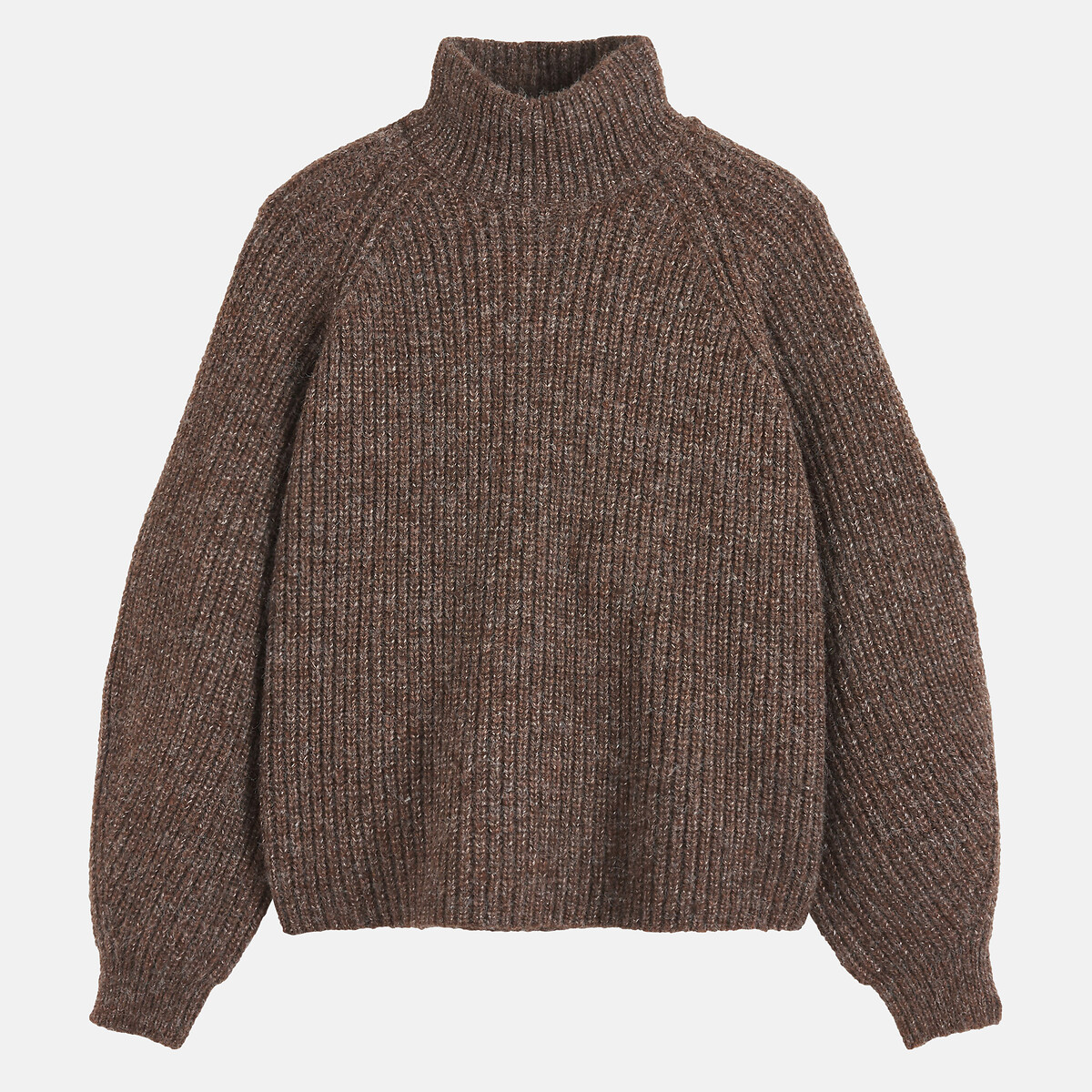 Pull col montant côtelé marron, LA REDOUTE COLLECTIONS