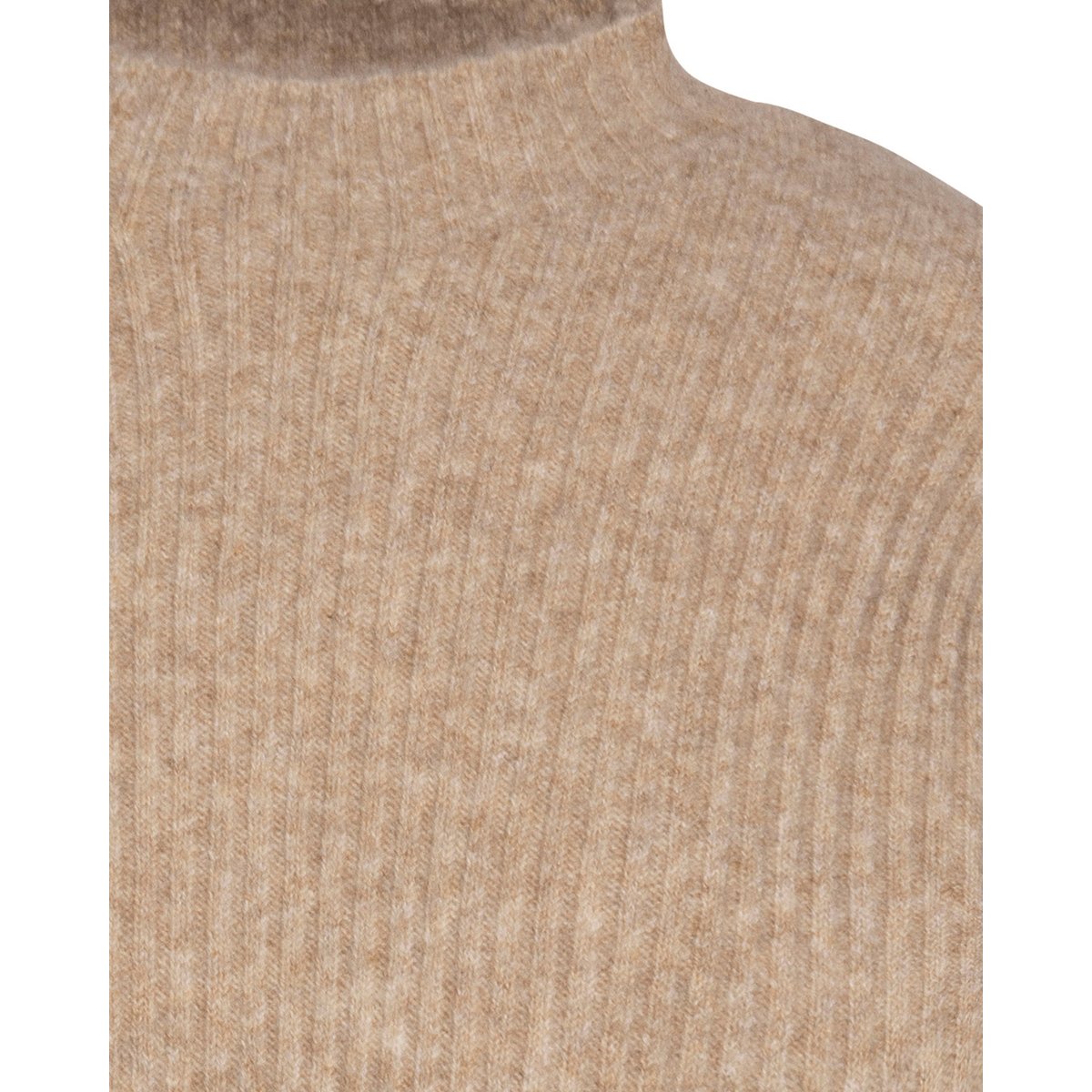 Pull col montant en maille côtelée camel, SCHOTT