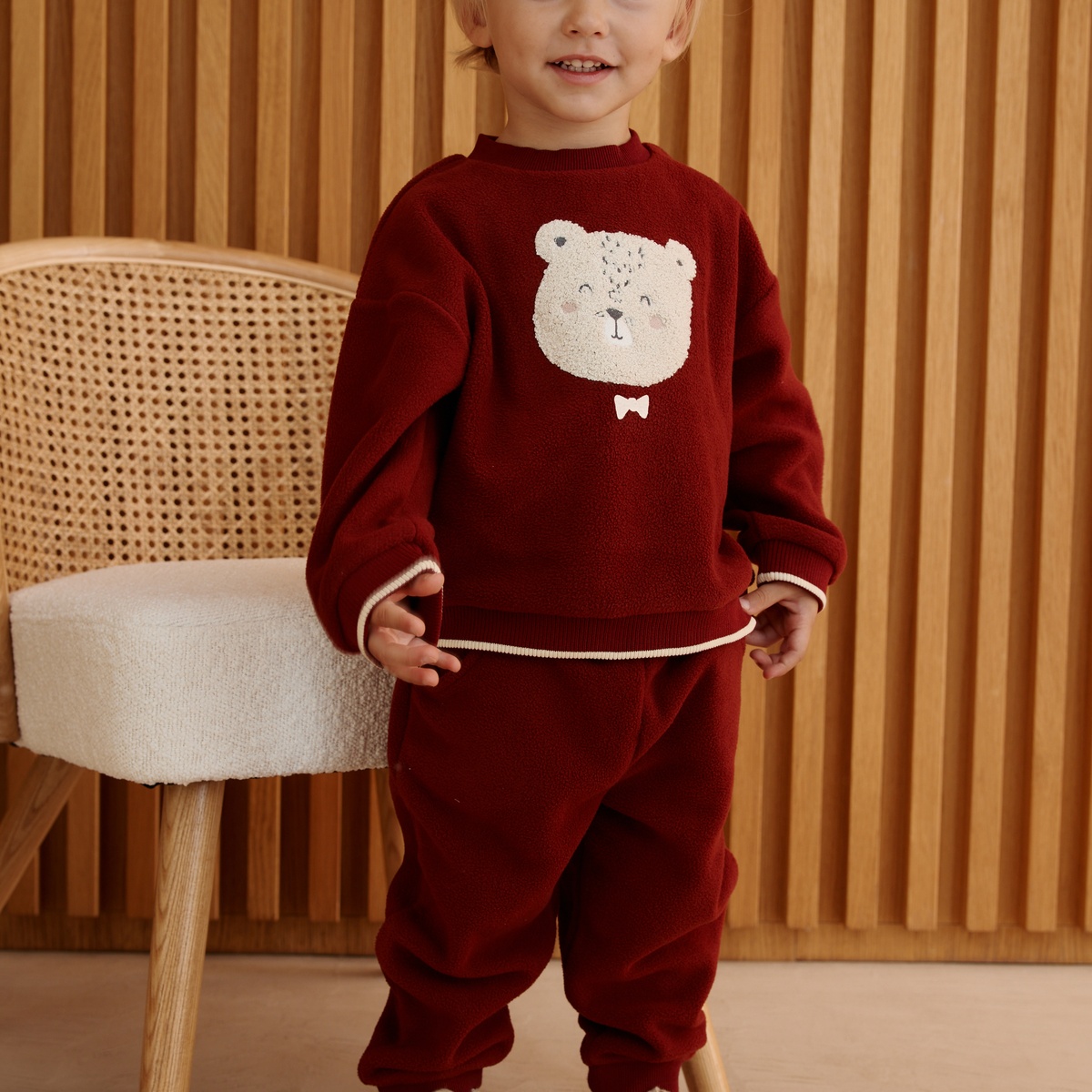 Ensemble bébé sweat et pantalon en polaire Pistache bordeaux, PETIT BEGUIN