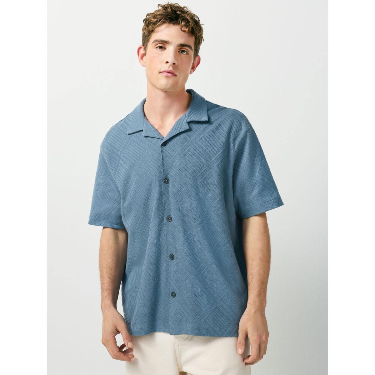 Chemise en jersey à col revers, lot de 3 bleu, blanc/gris, NEXT
