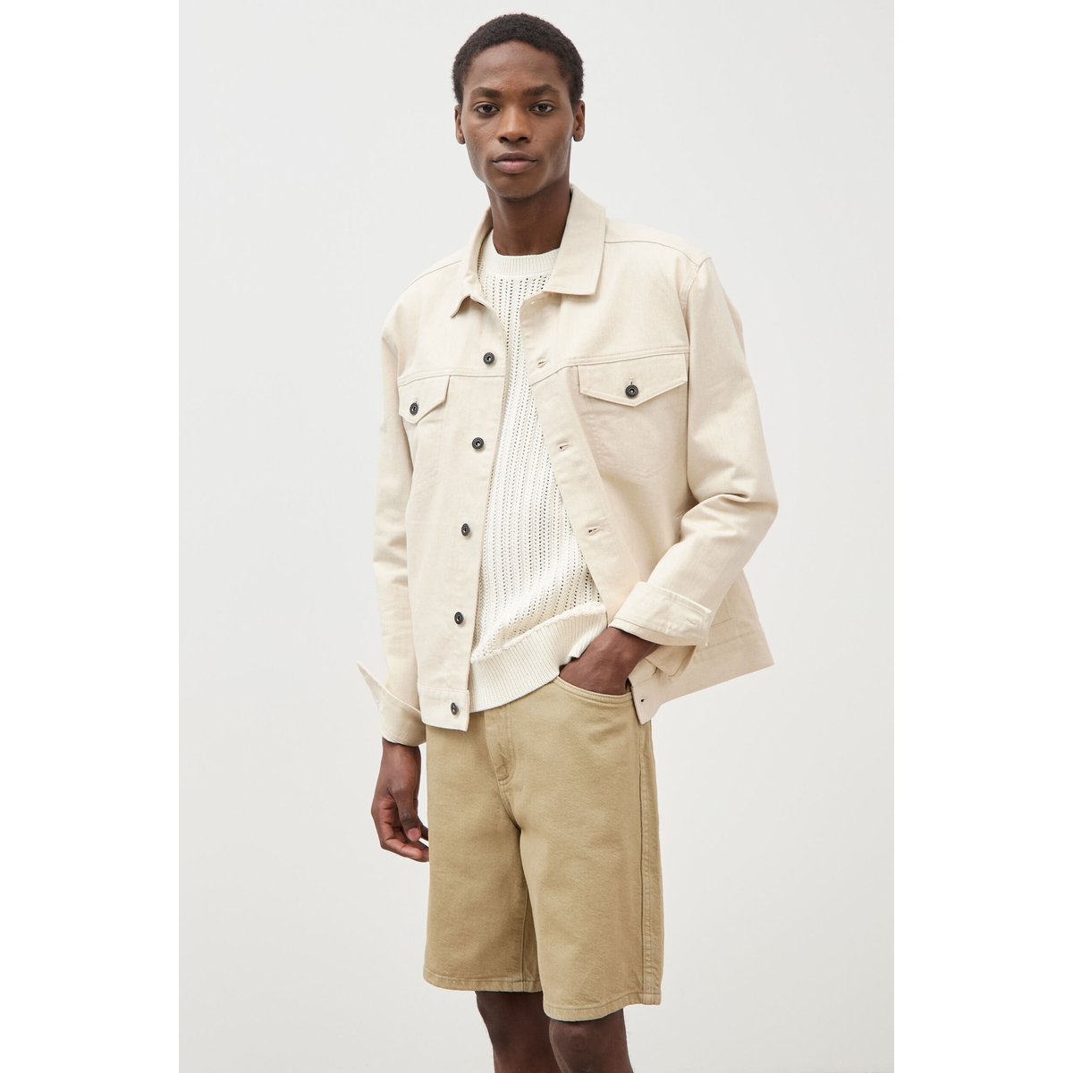 Bermuda en jean coton beige, BONOBO