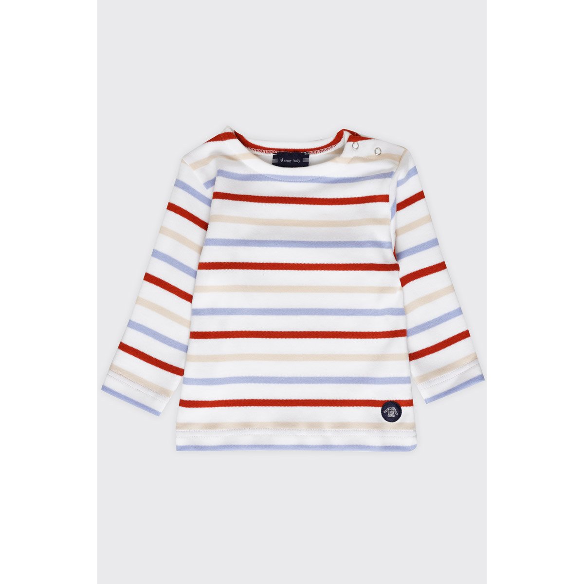Marinière tricolore Baby - coton épais blanc/bleu lavande/marmo/ketch, ARMOR-LUX