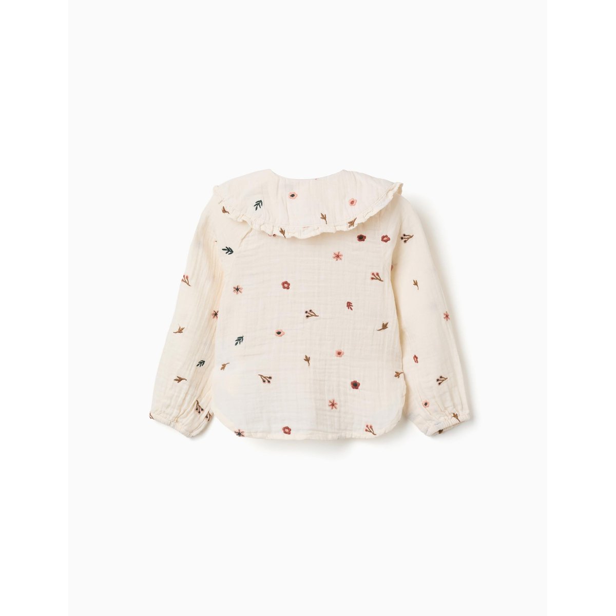 Blouse en coton à manches longues avec fleurs brodées blanc, ZIPPY