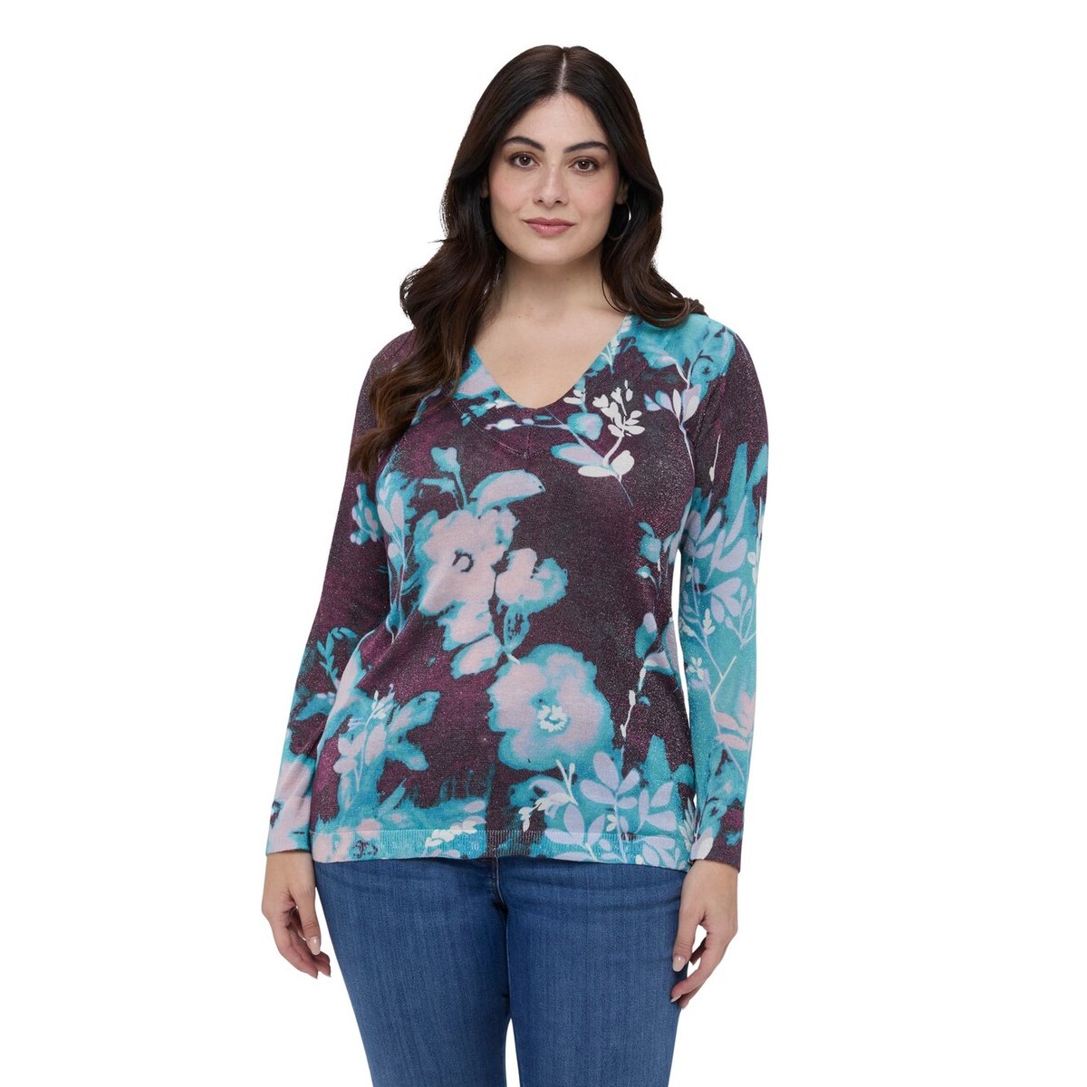 Pull mélange viscose avec imprimé floral burgundy, FIORELLA RUBINO