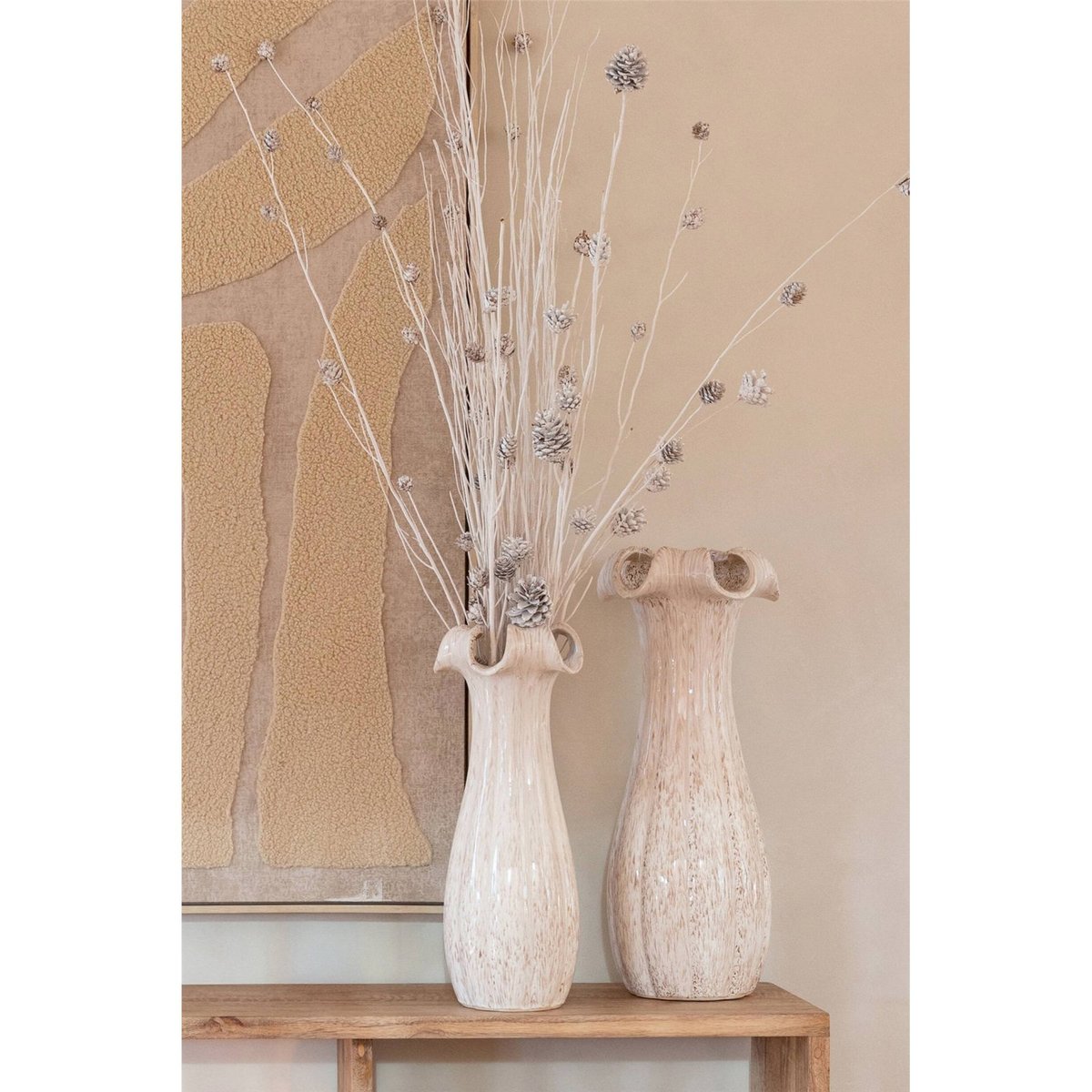 Vase en poterie à col ondulé beige clair, RECOLLECTION