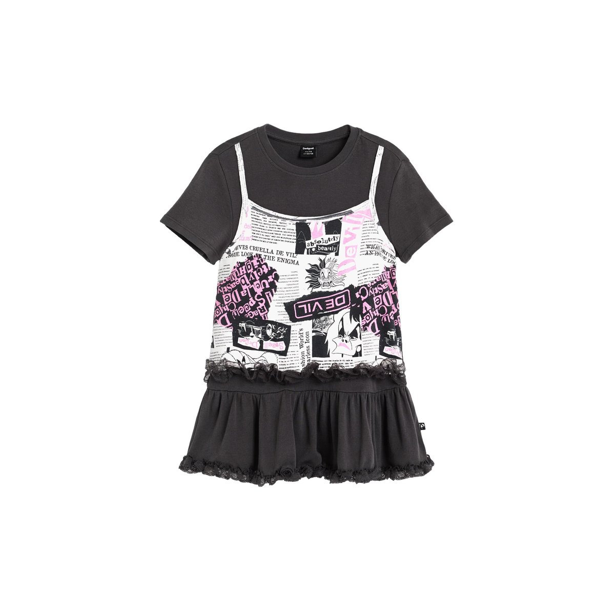 T-shirt à volants Cruella Disney™ noir, DESIGUAL
