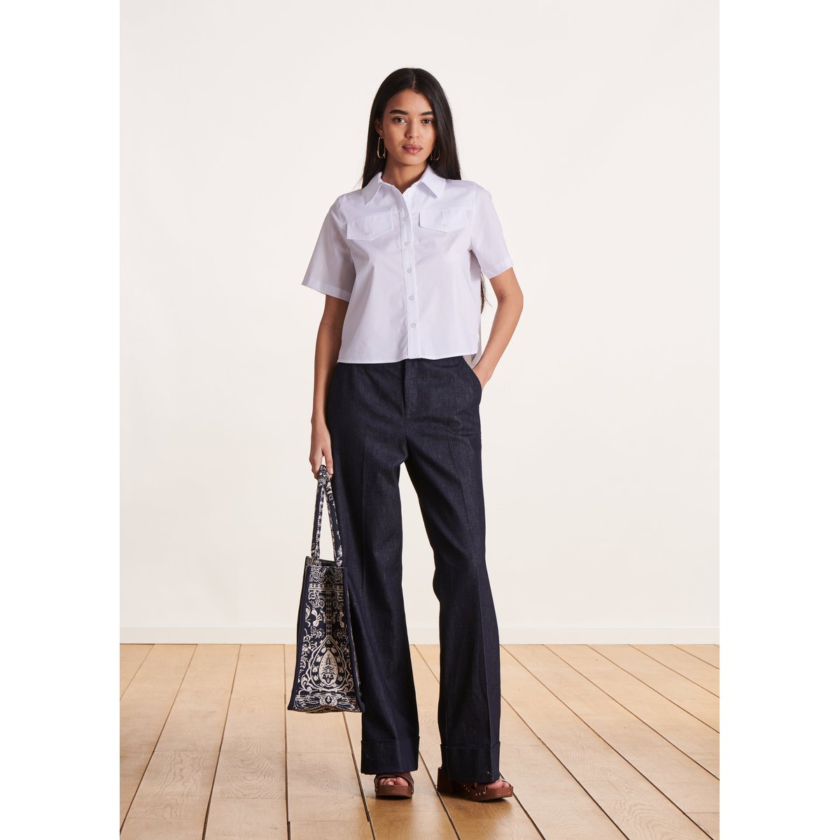 Chemise courte en popeline de coton blanc, LA FEE MARABOUTEE