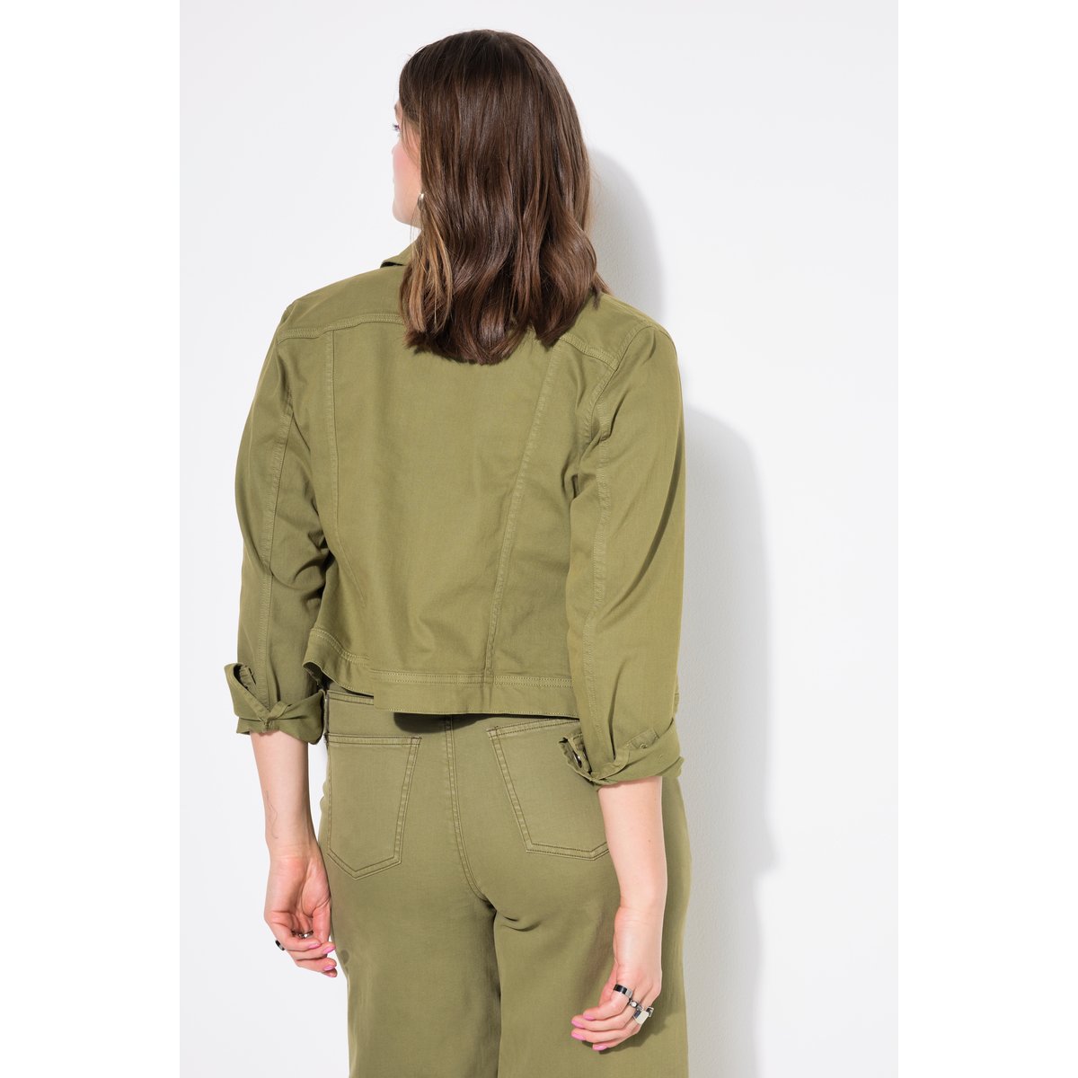 Veste en jean 4 poches, tissu sergé vert mousse, STUDIO UNTOLD