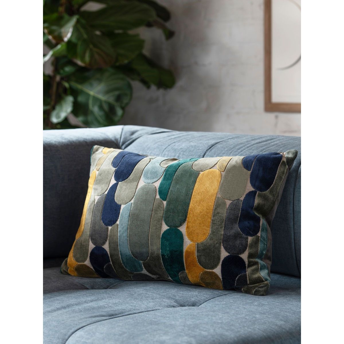 Coussin en velours look rétro bleu marine, NEXT