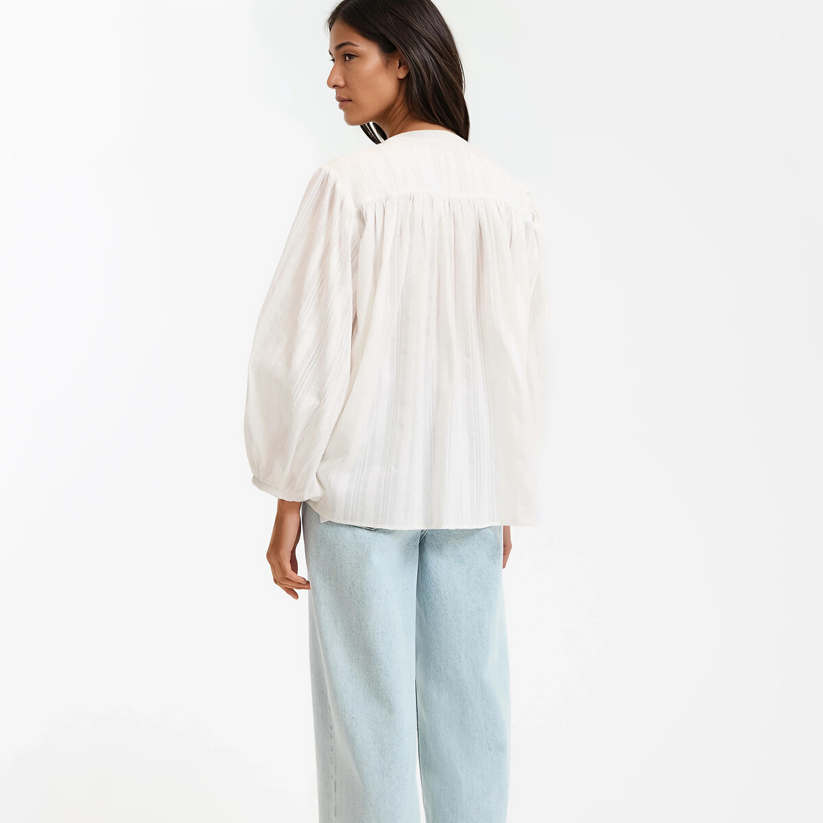 Chemise oversize, col mao, manches 3/4 ecru, LA REDOUTE COLLECTIONS