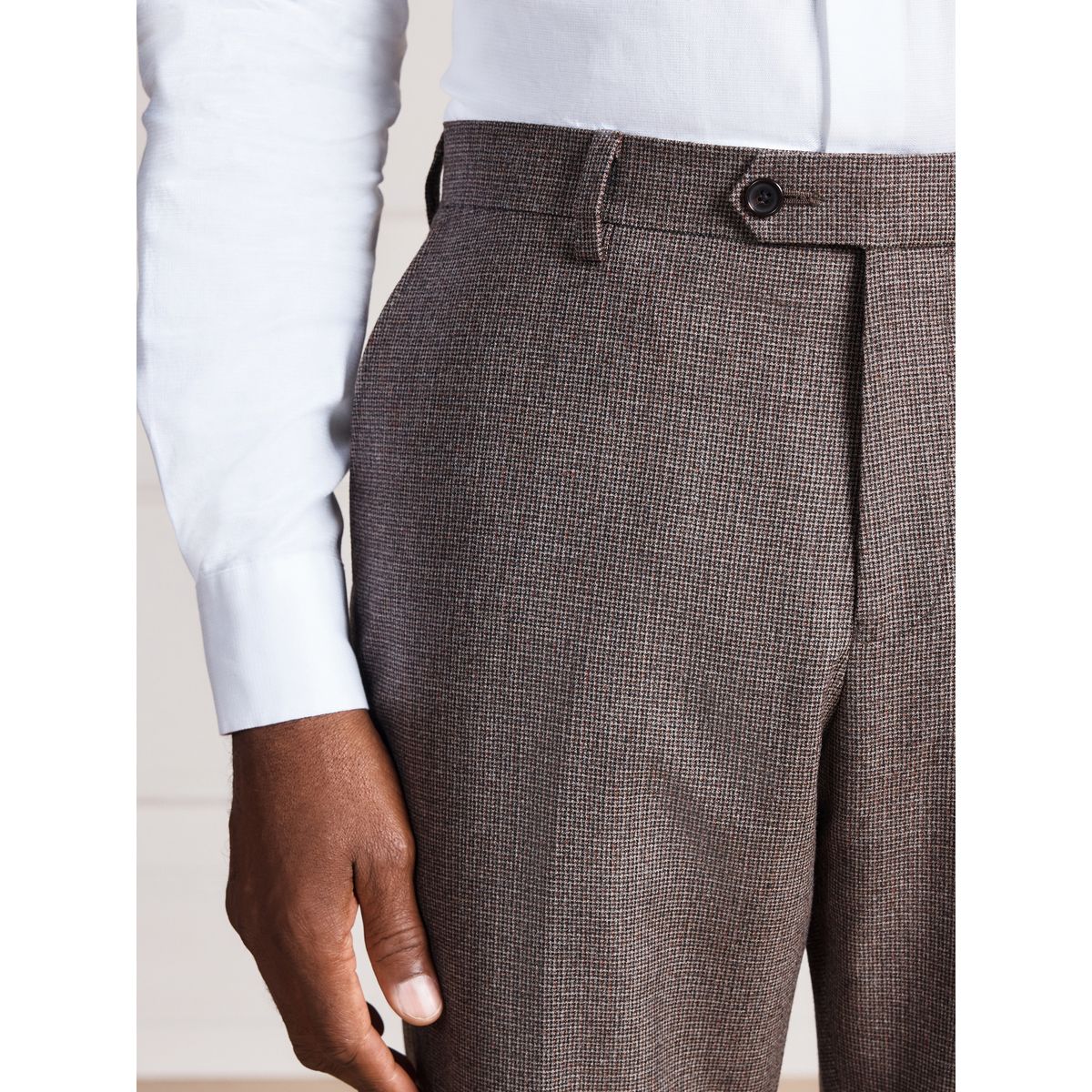 Pantalon de costume slim laine pied-de-poule signature marron, NEXT