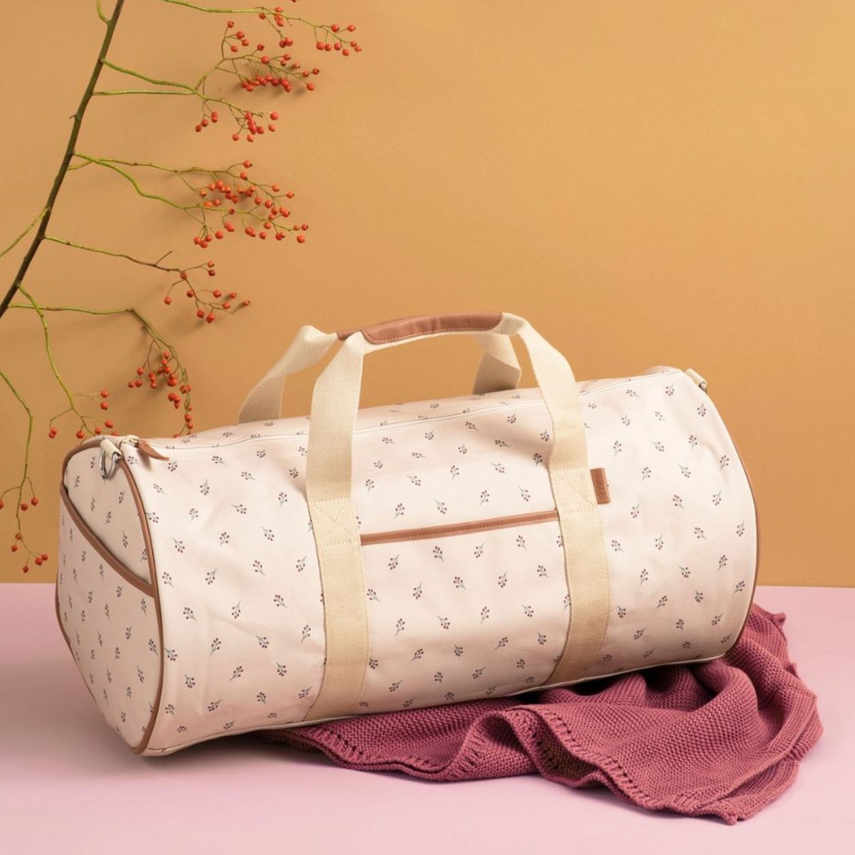 Sac week-end ecru, marron, rouge, FRESK