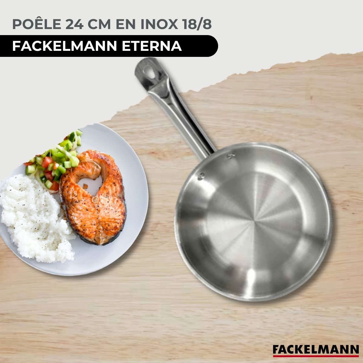 Set de 1 poêle de 24 cm 1 couvercle en verre ETERNA inox|noir|transparent, FACKELMANN