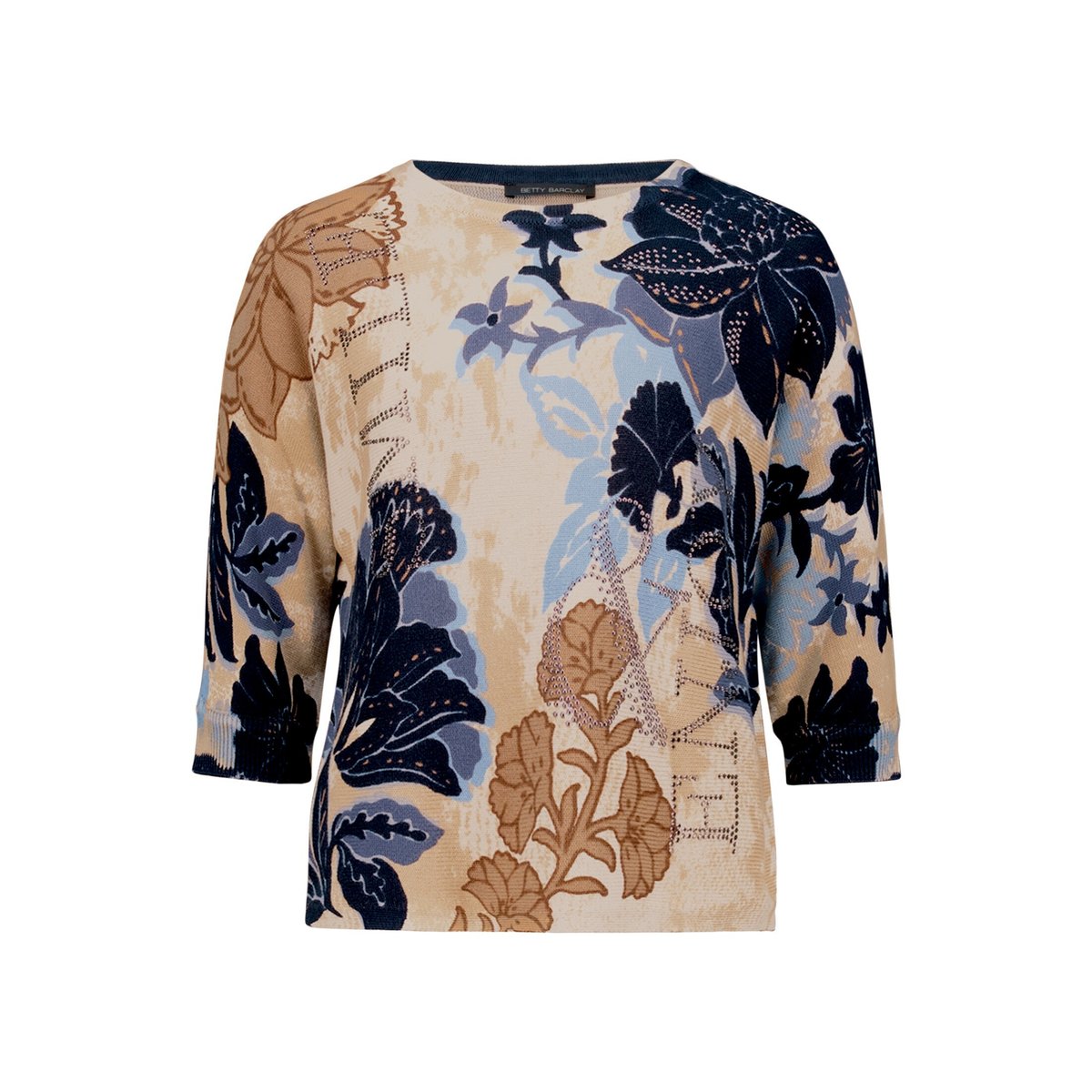 Pull-over en maille à manches chauve-souris beige/bleu, BETTY BARCLAY