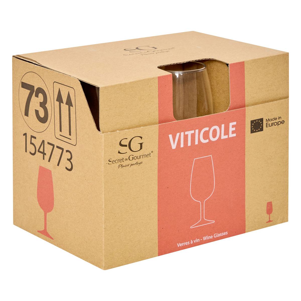 Lot de 6 verres à vin en verre VITICOLE transparent, SECRET DE GOURMET