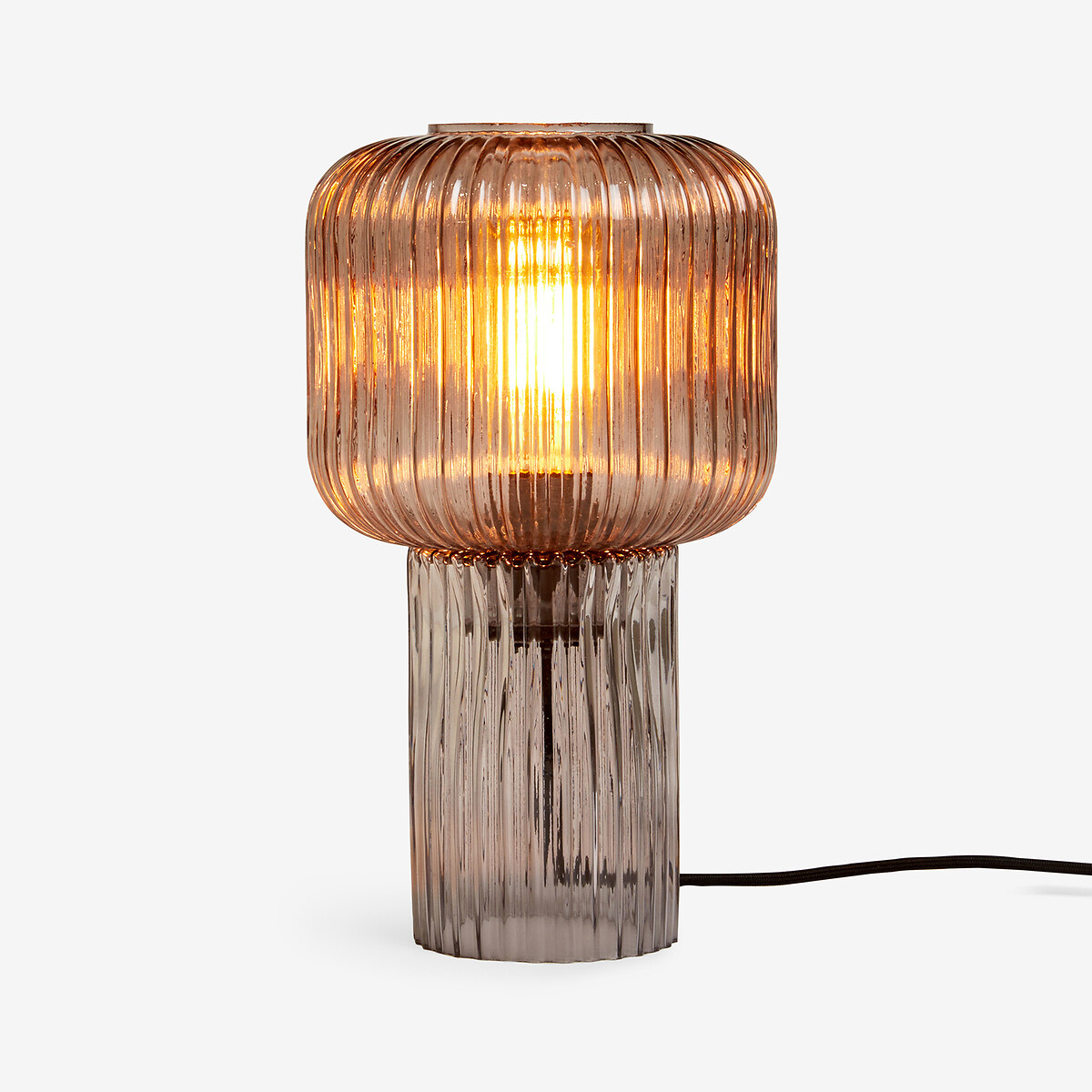 MADE.COM Briz Ribbed Glass Table Lamp smoke grey, MADE
