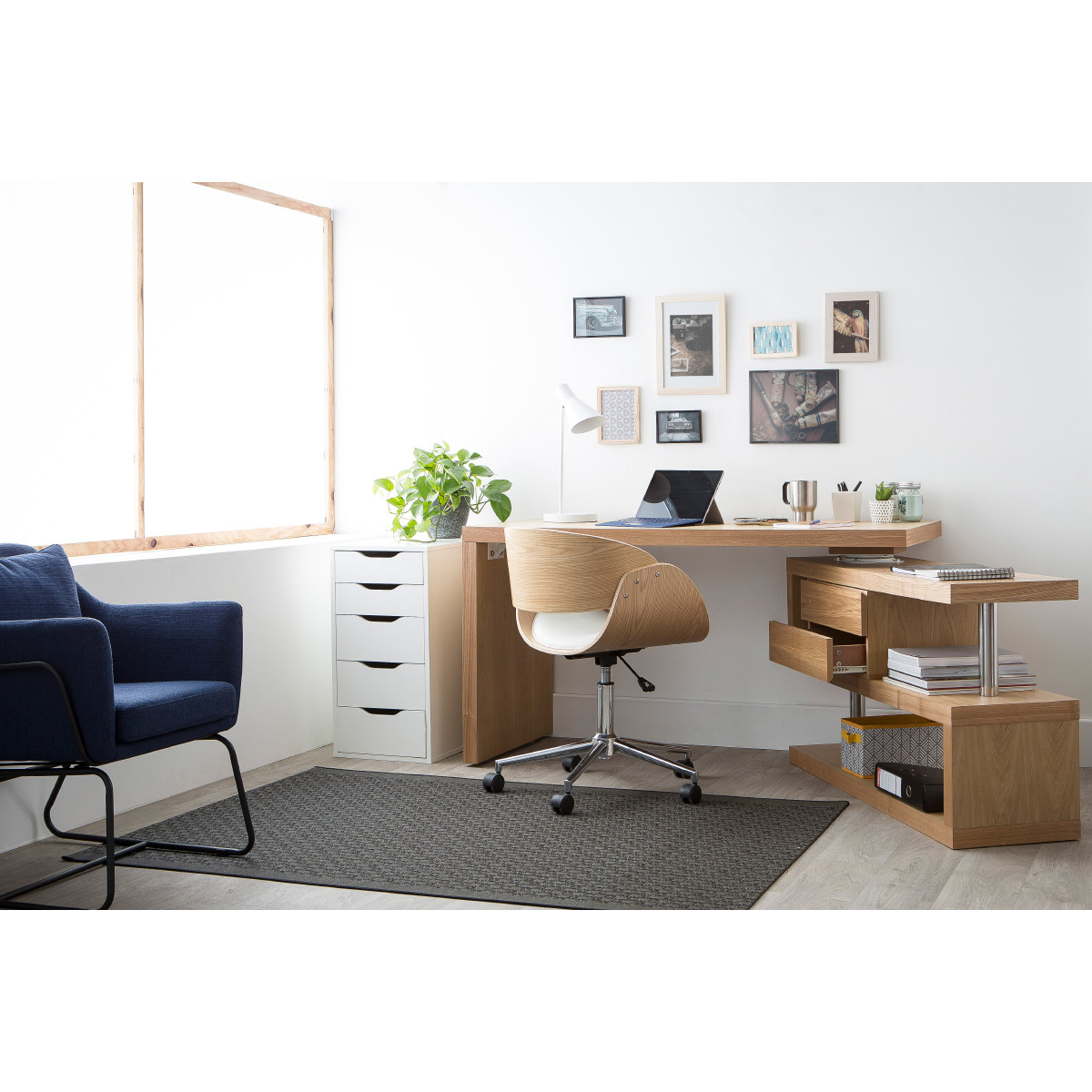 Bureau modulable design avec rangements 2 tiroirs bois clair L140-218 cm MAX marron clair, MILIBOO