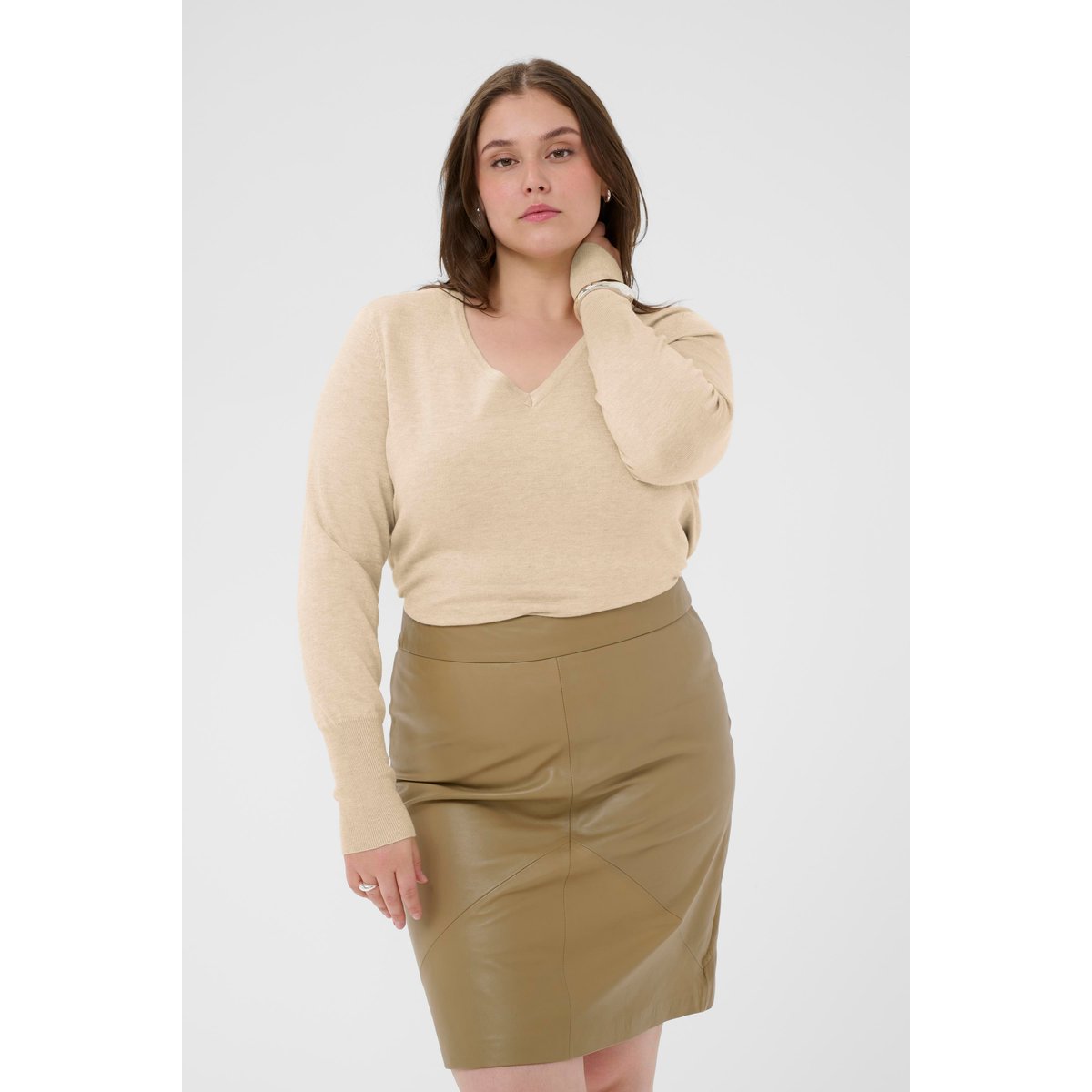 Pullover tricoté beige feather gray melange, KAFFE CURVE