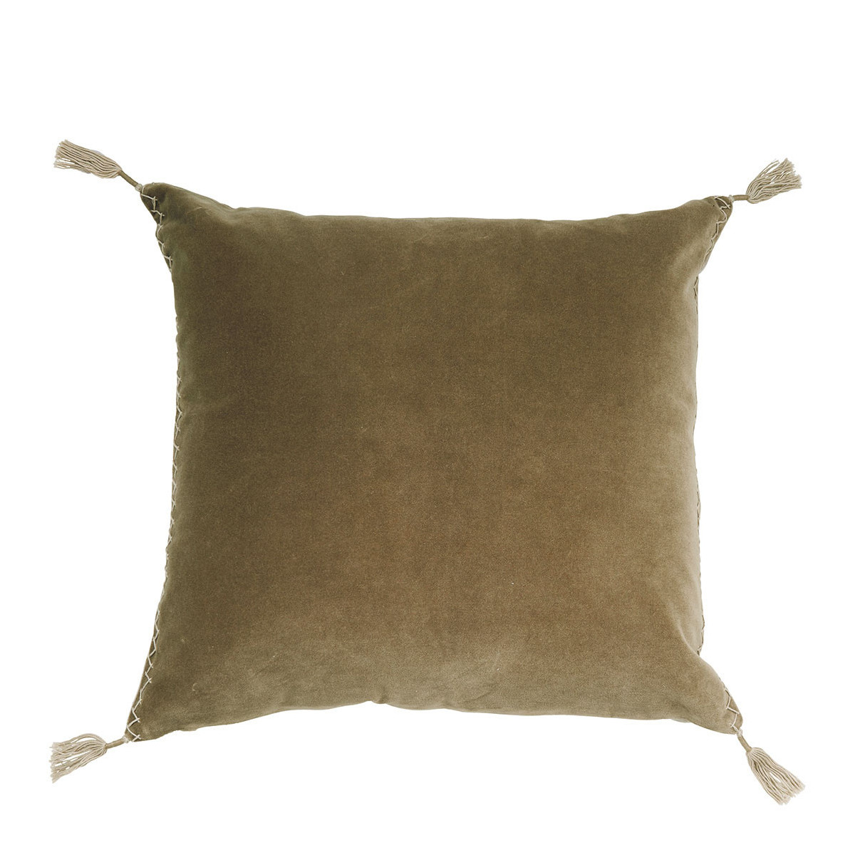 Housse de coussin en velours de coton taupe, BLANC D’IVOIRE