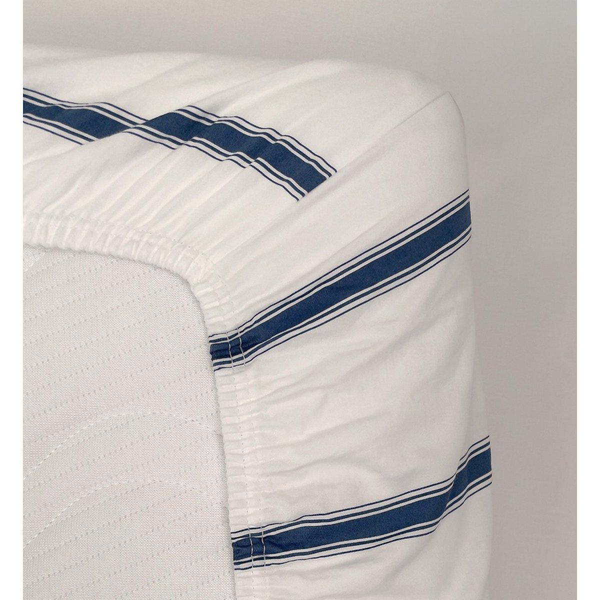 Drap housse 1 personne Coton Bio Rayé BAÏA baïa bleu nuit, KADOLIS