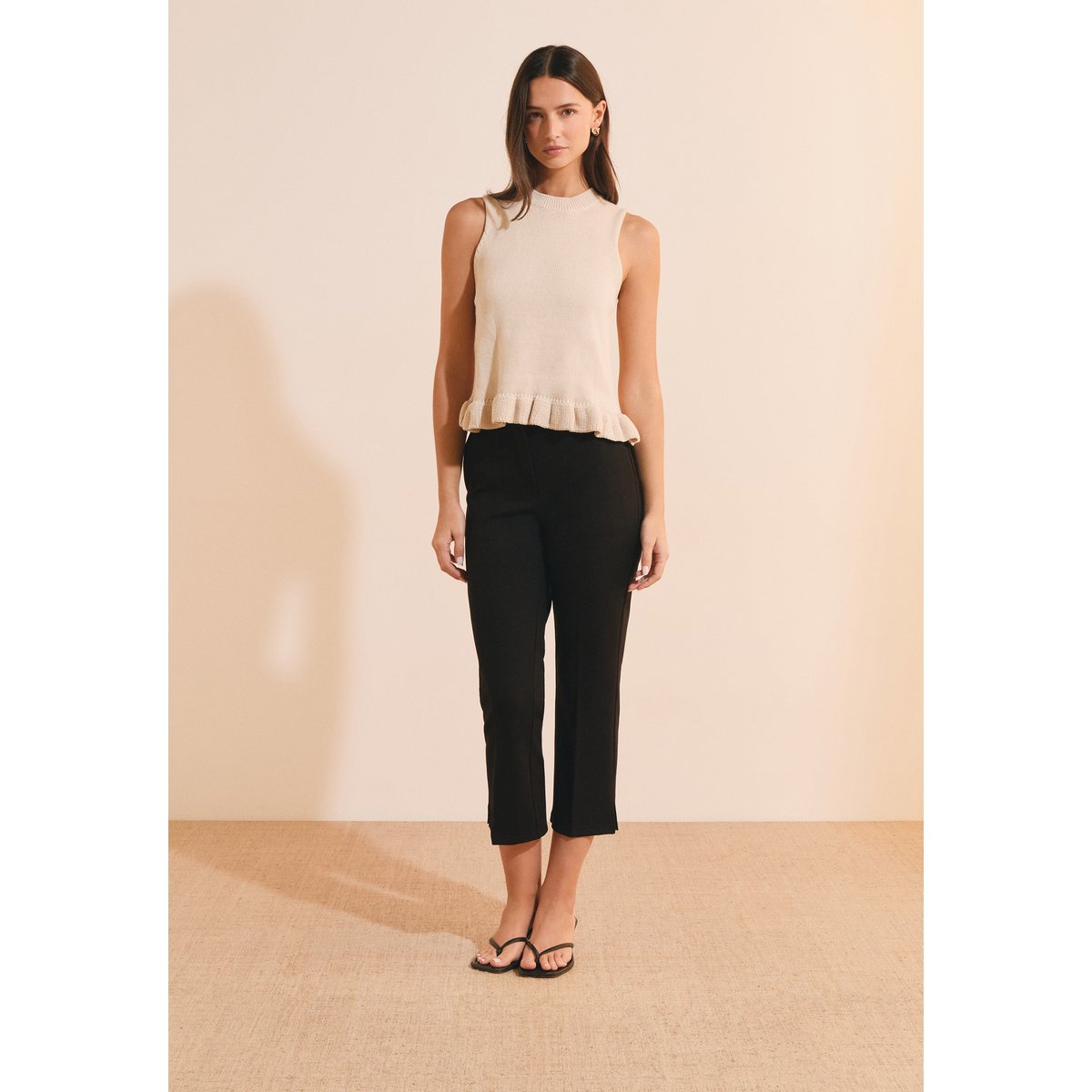 Pull à manches courtes avec volant SEVERINE PULL beige, ETAM