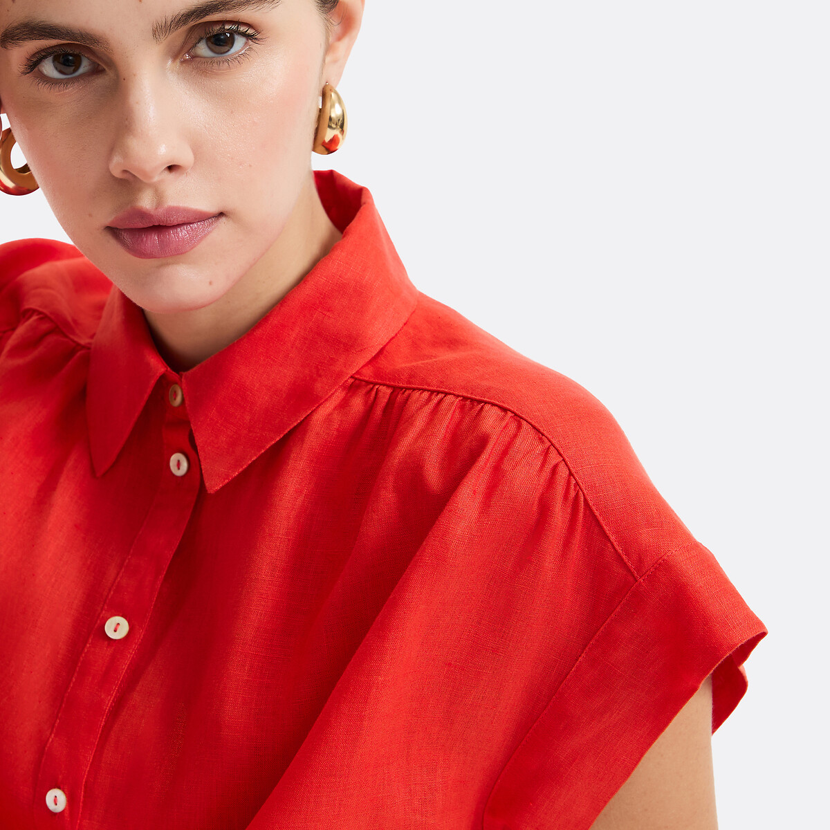 Robe en lin à manches courtes Signature HELOÏSE rouge grenadine, LA REDOUTE COLLECTIONS