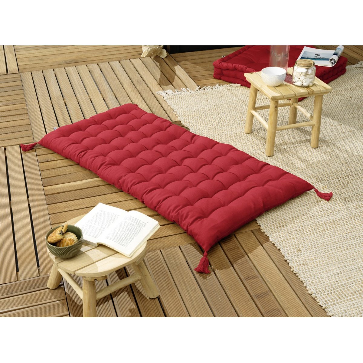 Coussin de Sol ou Matelas de sol avec pompons Collection Kalas ficelle, EDEN